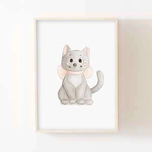 Póster infantil de gato A4/13x18, decoración de pared para bebé, póster para dormitorio de niña, ilustración en acuarela de animales gatitos, idea de regalo de nacimiento