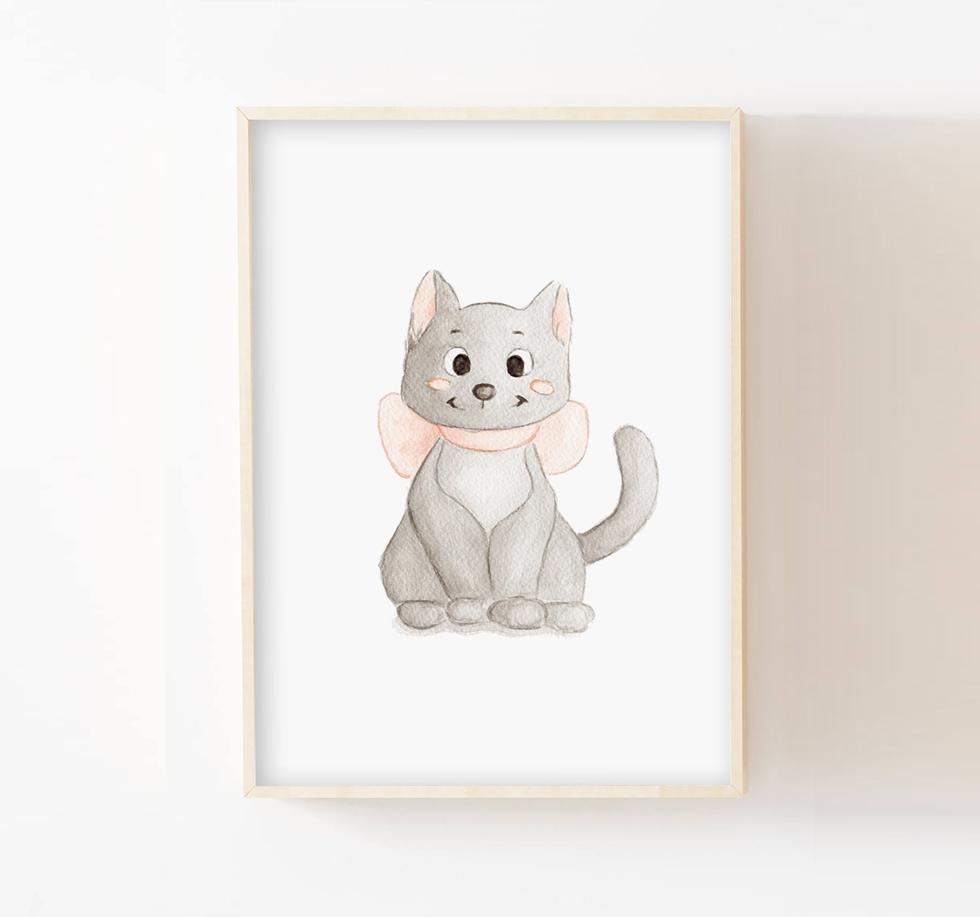 Poster Enfant Chat A4/13x18, Décoration Murale Bébé, Affiche Chambre Fille, Illustration Aquarelle A