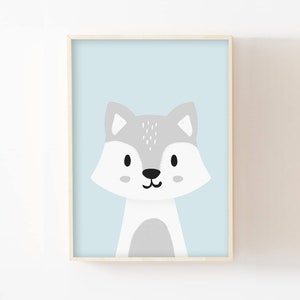 Póster de bebé lobo polar 30 x 40, regalo de nacimiento, decoración de pared de dormitorio infantil, póster de animales pastel, niña o niño, cuadro de lobo