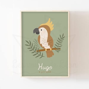 Cartel de la selva del loro bebé A4 (21x29,7 cm) o 13x18 cm decoración de la habitación del bebé cartel de safari personalizado nombre idea de regalo de nacimiento