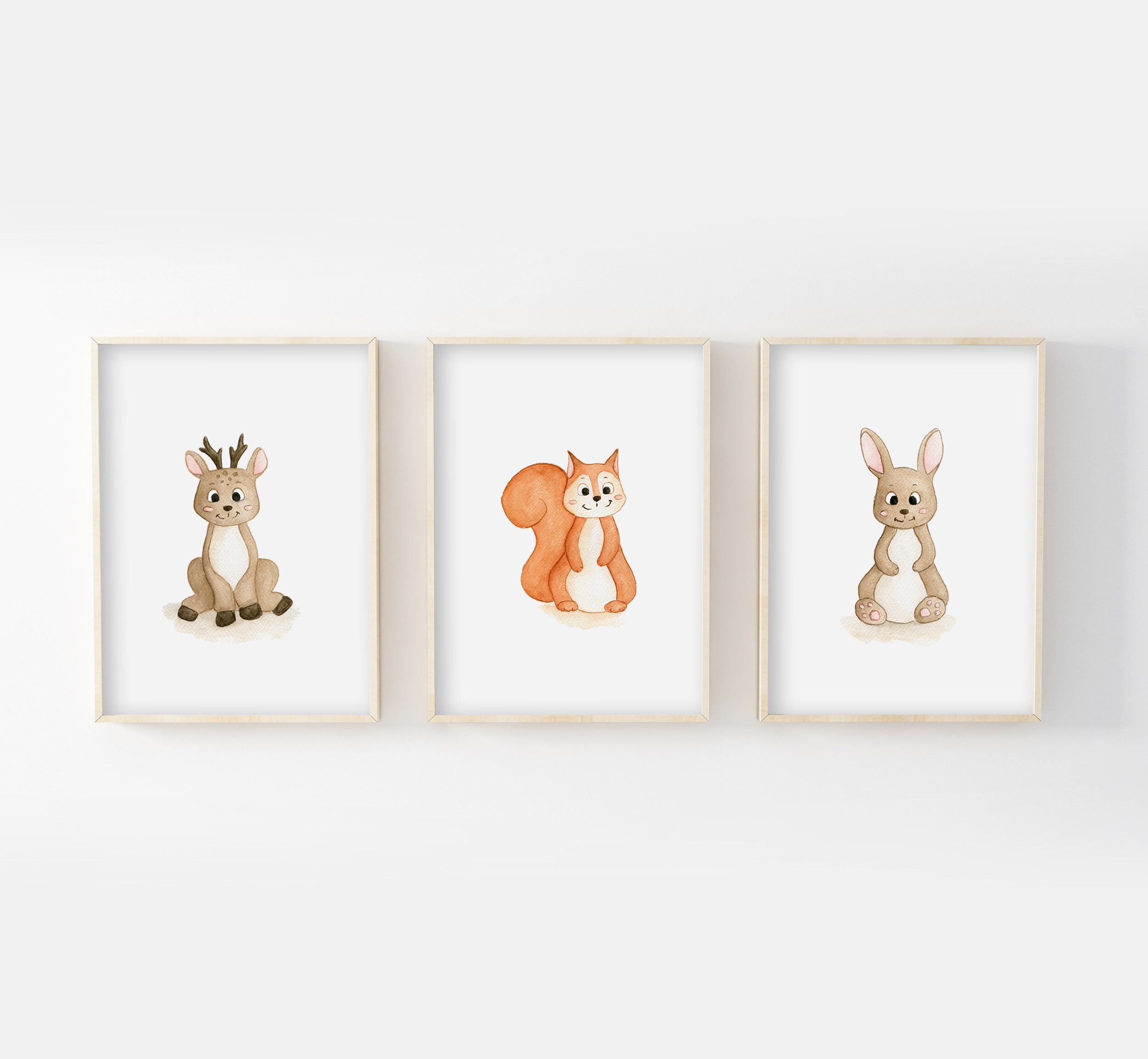 Décoration Chambre Bébé 30x40cm, Cerf, Écureuil, Lapin, Posters Enfant Aquarelles, Affiches Animaux