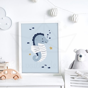 Póster de caballito de mar, 30 x 40 cm, decoración de habitación infantil, océano marino, regalo de nacimiento para bebé, póster de animales, estrella de mar, pez