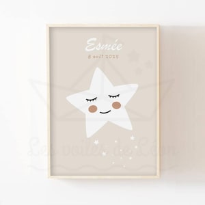 Póster de estrella infantil bohemio de 30 x 40 cm, póster personalizado, decoración de habitación de bebé boho, regalo de nacimiento de niña y niño, arte de pared con nombre, cielo