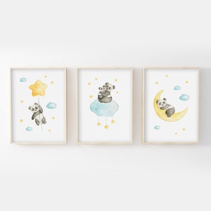 Poster per bambini 30x40cm, acquerello panda tra le stelle, idea regalo nascita, compleanno, decorazione da parete cameretta bambini, poster luna
