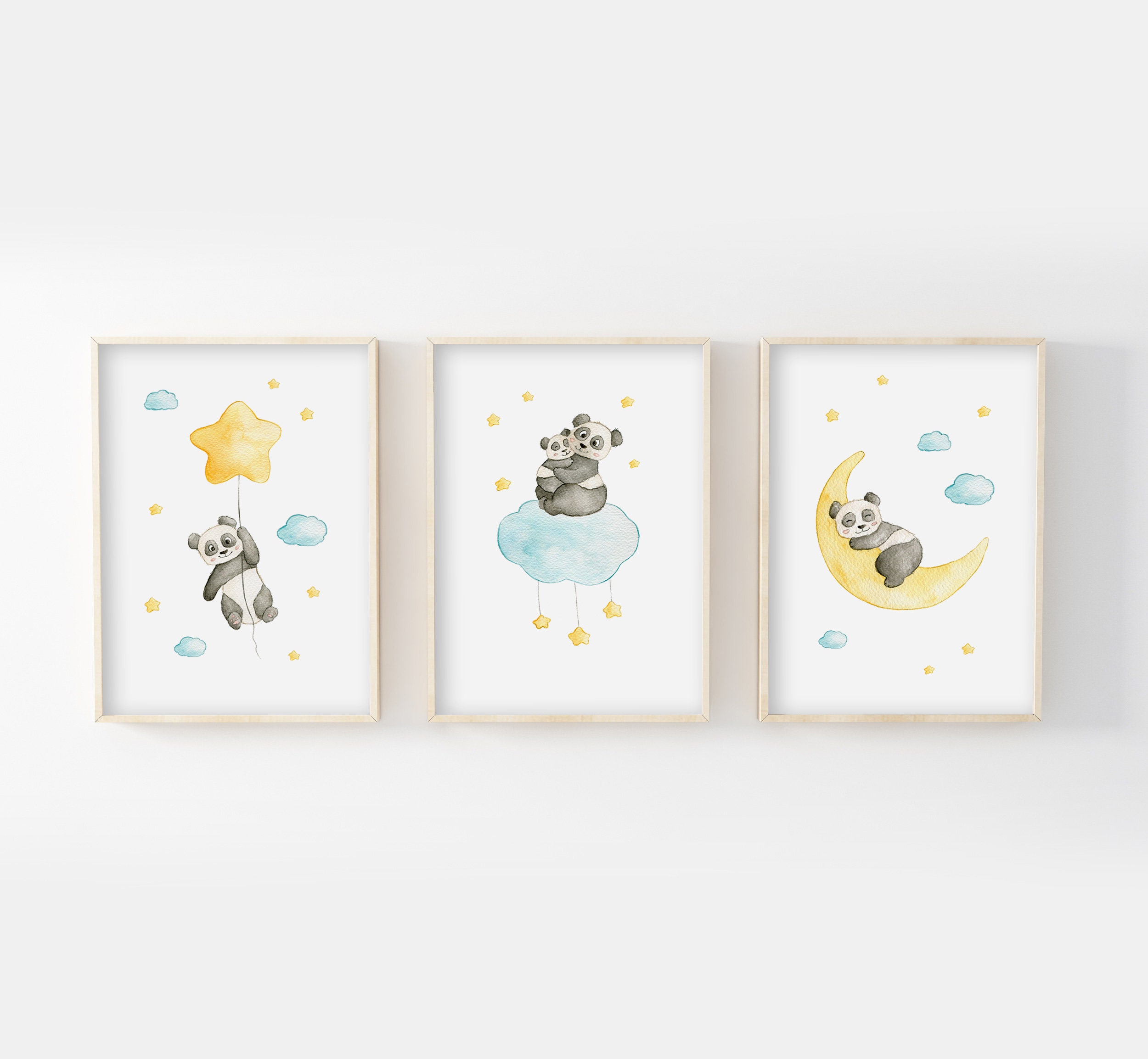 Affiches Bébé 30x40cm, Aquarelles Panda Dans Les Étoiles, Idée Cadeau Naissance, Anniversaire, Décor