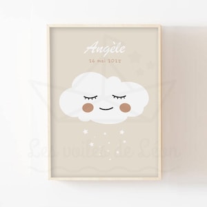 Póster de nube de bebé personalizado con nombre de pila, 30 x 40 cm, decoración de pared para habitación infantil, póster de nubes con estrellas del cielo, regalo de nacimiento mixto bohemio