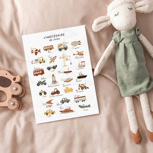 affiche abécédaire véhicules prénom décoration personnalisée enfant transport