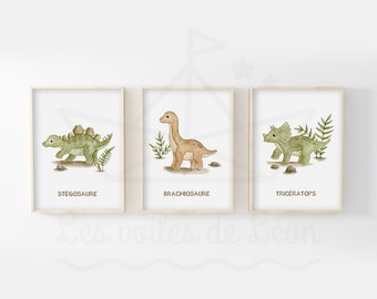 Lot posters watercolors dinosaur 30x40cm wall decoration room child baby gift idea birth nature