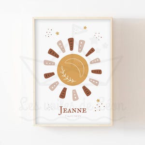 Póster infantil de sol A4 (21 x 29,7 cm) o 13 x 18 cm, decoración de habitación de bebé boho terracota, póster personalizado, nombre, regalo de nacimiento boho