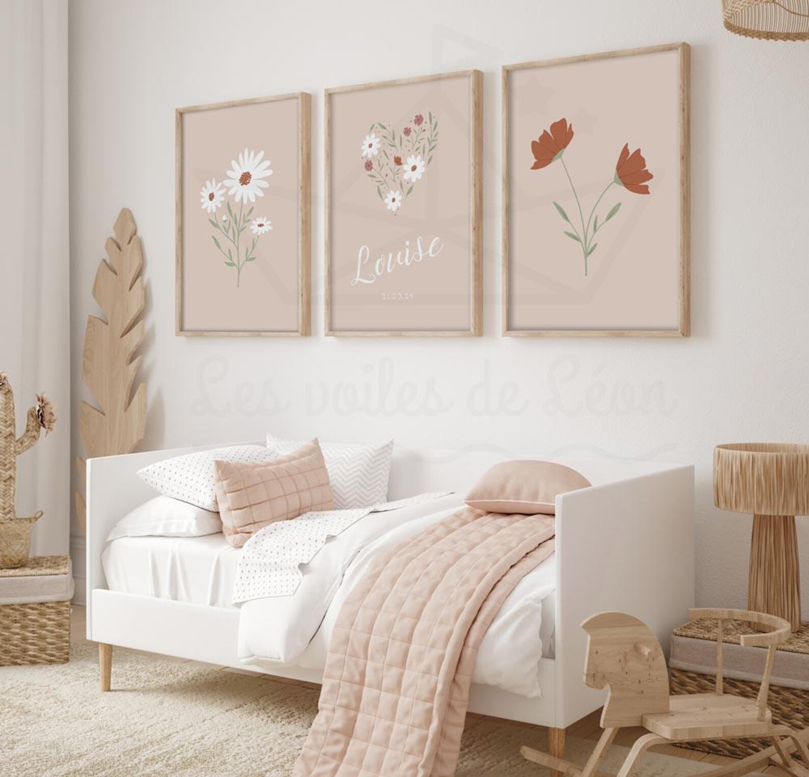 Set of 3 Personalized Flower Posters 30x40cm Floral Wall Decoration