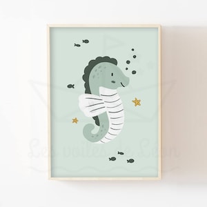 Seepferdchen Wanddekoration A4 (21x29,7cm) oder 13x18cm Poster Geschenk Neugeborene Geburt Poster Tiere Seesterne Fische Ozean