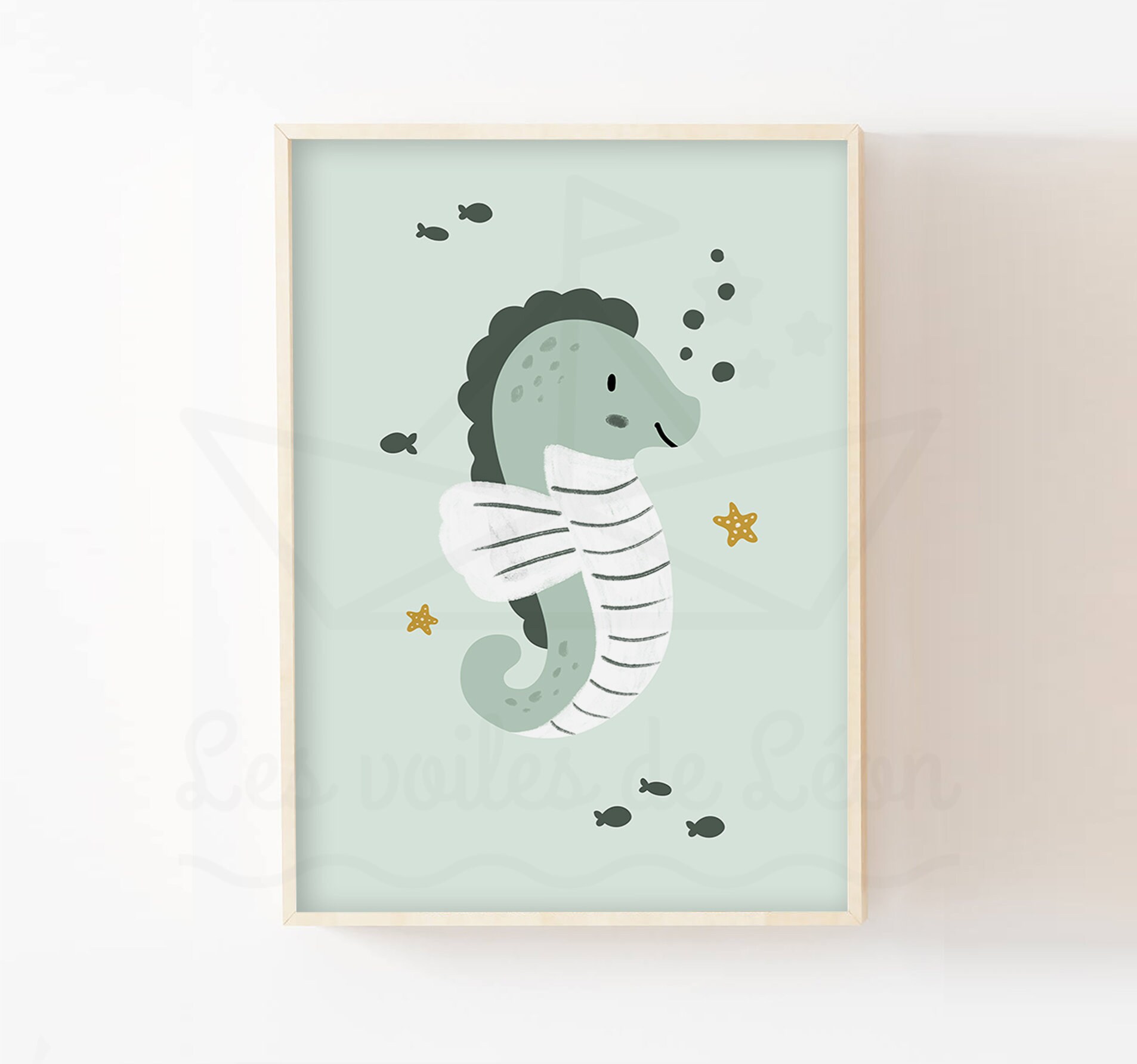 Décoration Murale Hippocampe A4(21x29, 7cm ou 13x18cm Affiche Cadeau Naissance Nouveau-Né Poster Ani