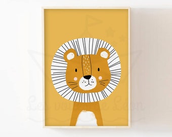 Décoration chambre enfant A4(21x29,7cm) OU 13x18cm affiche lion poster prénom personnalisé animaux safari idée cadeau naissance bébé