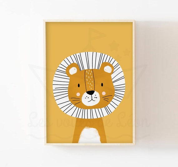 Décoration chambre enfant  affiche lion poster prénom personnalisé animaux safari idée cadeau naissance bébé