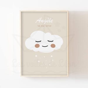 Póster de nube de bebé personalizado con nombre A4 (21 x 29,7 cm) o 13 x 18 cm, decoración de pared para habitación infantil, cielo, estrellas, póster de regalo de nacimiento mixto