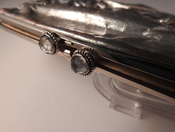 Vintage Silver Lamé Evening Clutch with Rhineston… - image 6