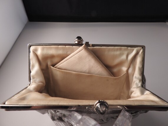 Vintage Silver Lamé Evening Clutch with Rhineston… - image 7