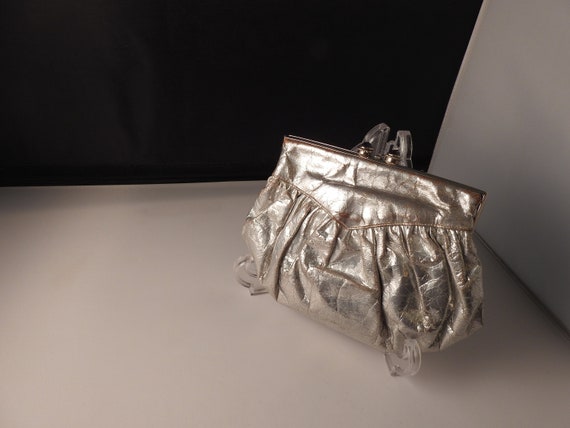 Vintage Silver Lamé Evening Clutch with Rhineston… - image 1