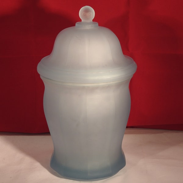 Vintage Temple Jar, Glass, Ten-Panel, Frosted Blue Satin