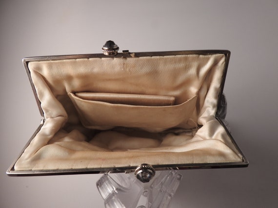 Vintage Silver Lamé Evening Clutch with Rhineston… - image 4