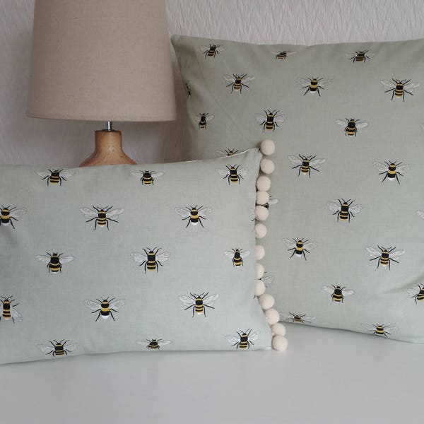Handmade Sophie Allport Bees Cushion Cover with Pom Pom Trim