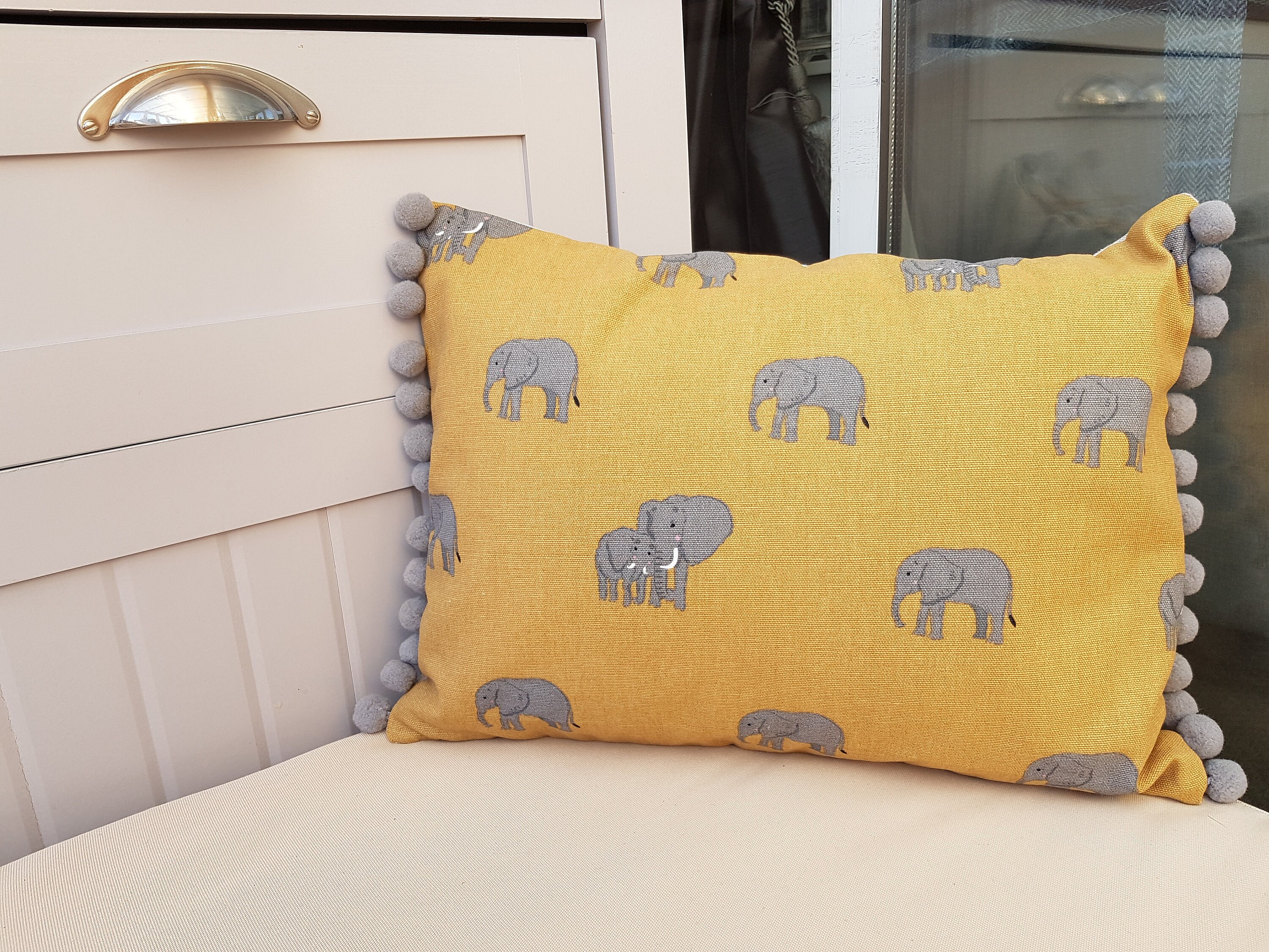 Handmade Sophie Allport Elephant Family Cushion Cover with pom Etsy