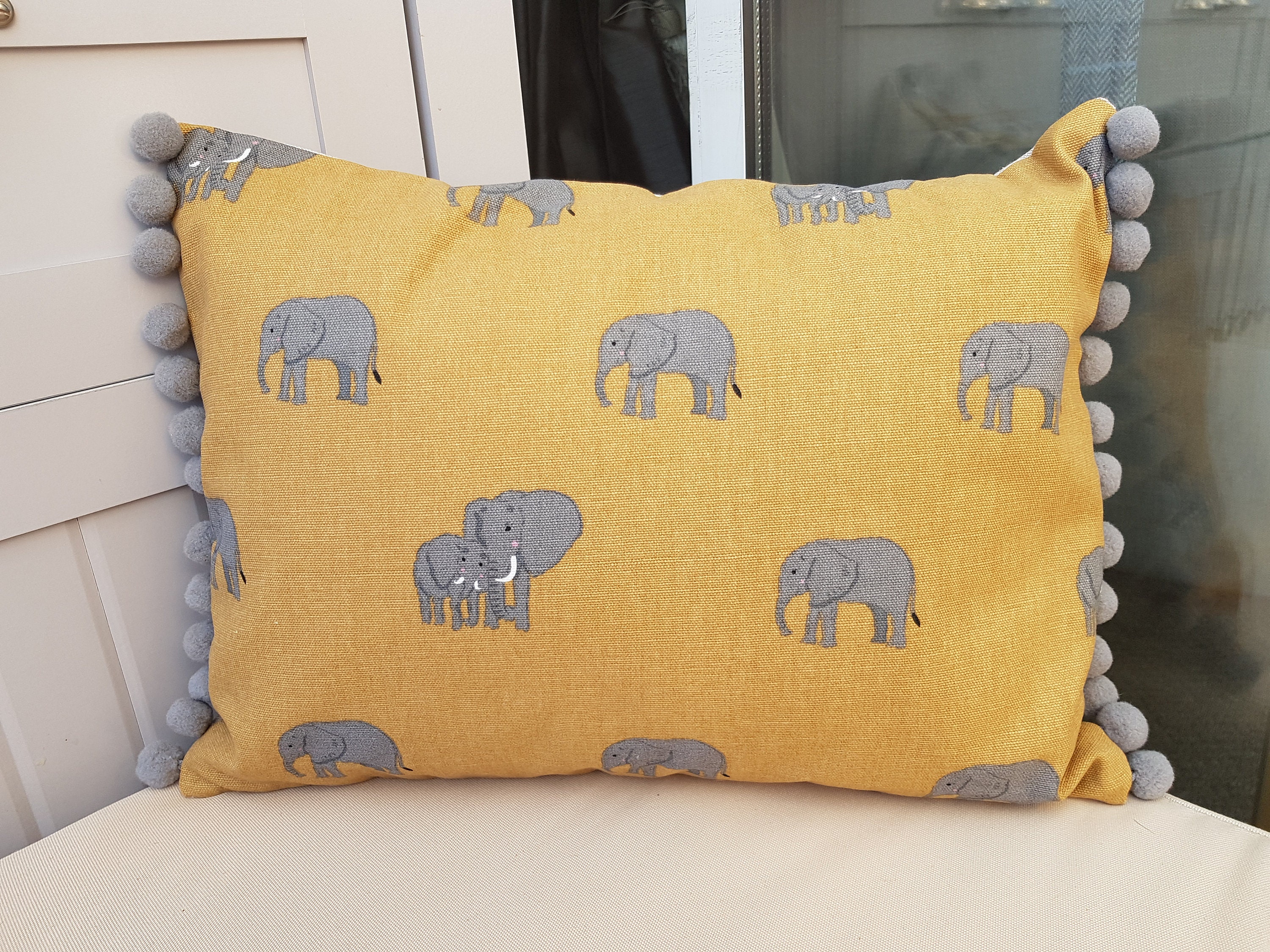 Handmade Sophie Allport Elephant Family Cushion Cover with pom Etsy