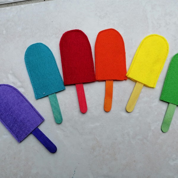 activité montessori pour apprendre les couleurs - baton de glace / feutrine