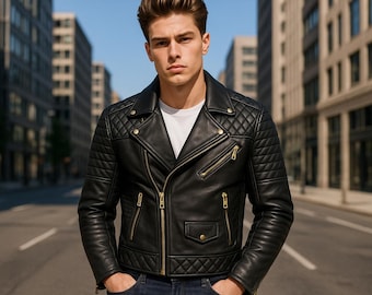 Men's Genuine Leather Jacket – Handmade Biker Style, Slim Fit, Custom Made | Real Cowhide/Sheepskin | Motorcycle & Fashion Wear