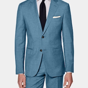 Men&#39;s Suit Perfect Fit -  Wedding, Groom, Groomsmen, Party, Dinner, Formal & Business Suits - Mid Blue