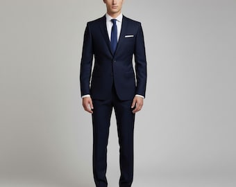 Men’s Suit Mid Blue | Made to Measure Wedding Suit | Bespoke 2 or 3 Piece Slim Fit Suit | Groom Tuxedo | Tailored Formal Business Suit