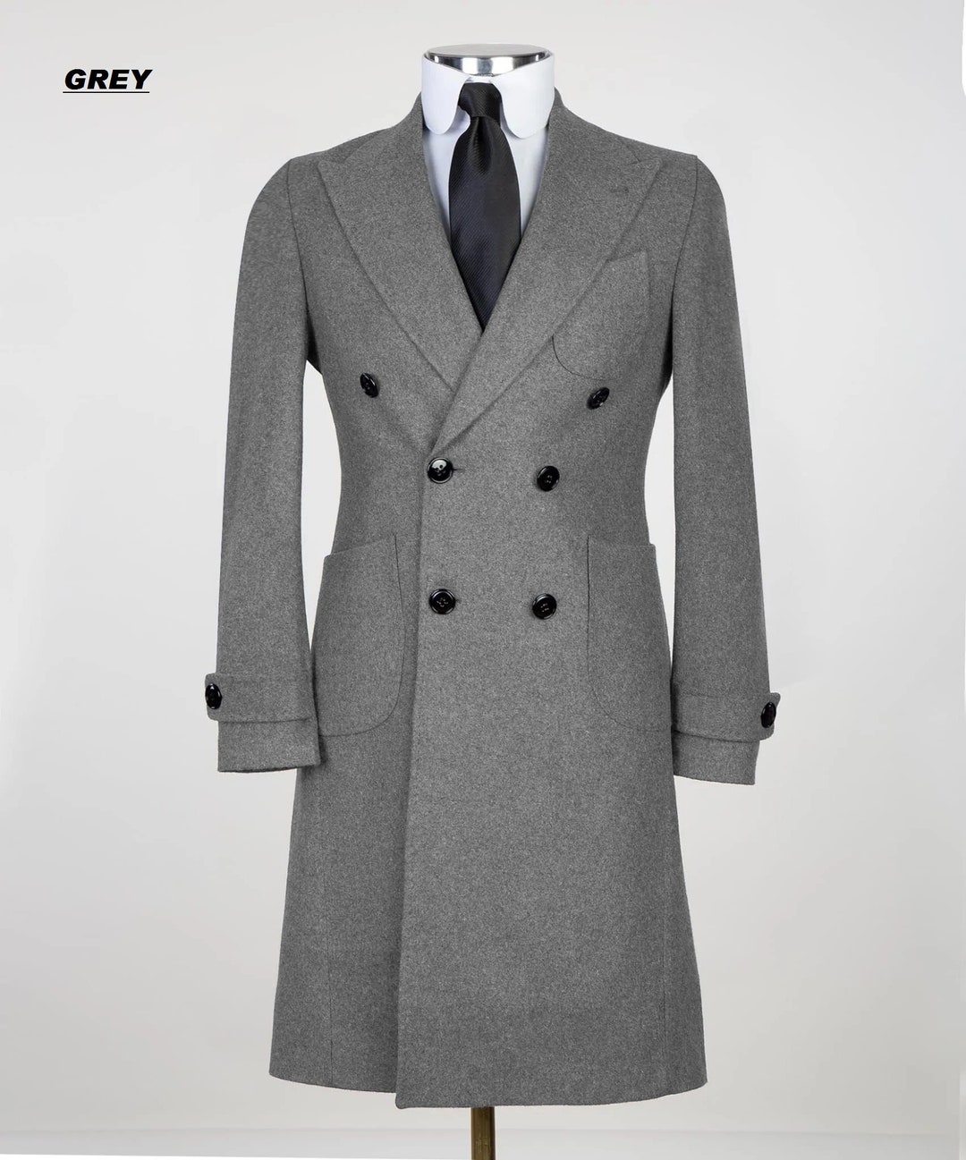 Mens Double Breasted Mid Long Overcoats Trench Coats 100% Wool - Etsy