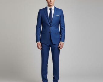 Men’s Suit Denim Blue | Made to Measure Wedding Suit | Bespoke 2 or 3 Piece Slim Fit Suit | Groom Tuxedo | Tailored Formal Business Suit