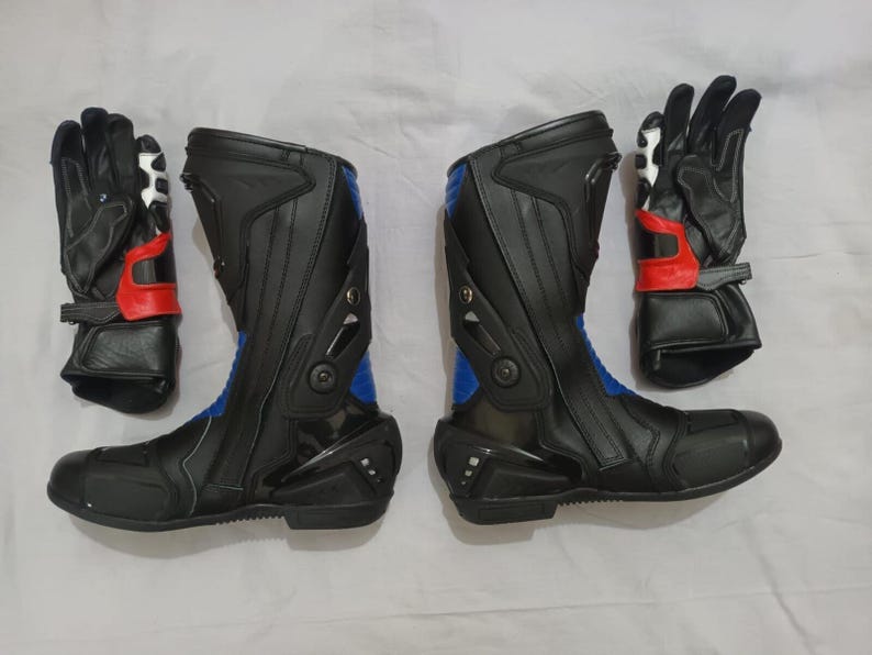 Handmade BMW Boots & Gloves for BMW Motorcycle Riders, Custom Made MotoGp Motorbike Racing Leather Boots, BMW Botas De Moto, Motorradstiefil image 16