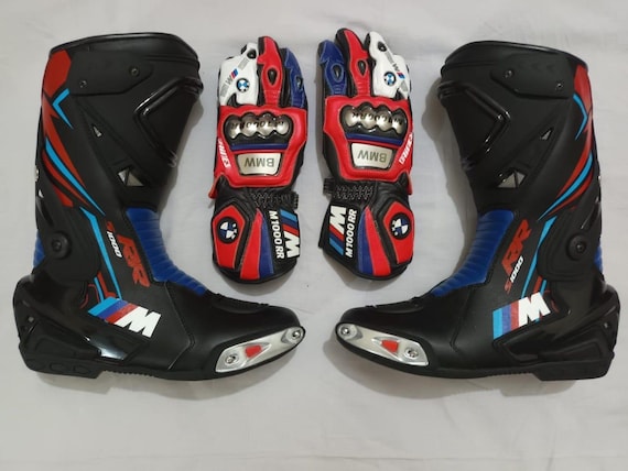 Handmade Boots & Gloves for BMW Motorcycle Riders, Custom Made MotoGp BMW Motorbike Racing Leather Boots, Botas De Moto, Motorradstiefil,