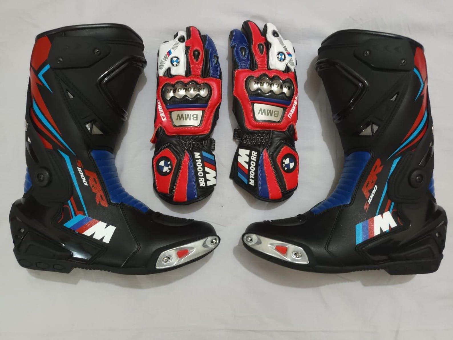 BMWバイクライダーのためのハンドメイドブーツ＆グローブ、カスタム 