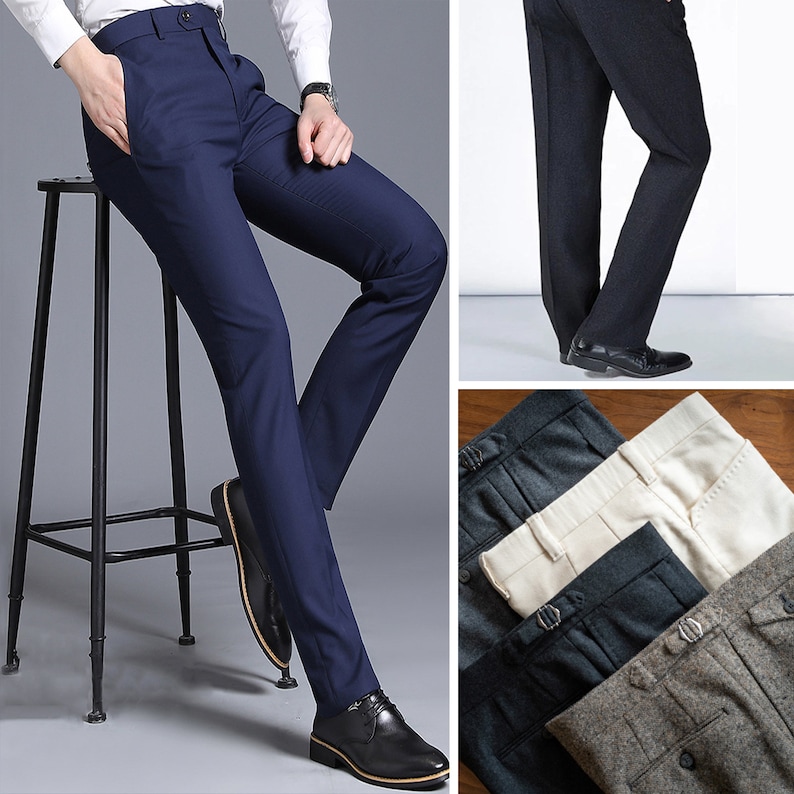 3 x Custom Made Trousers/Pants/Slacks chequered/Solid/Stripe Business shops Formal Dress Pants Trousers