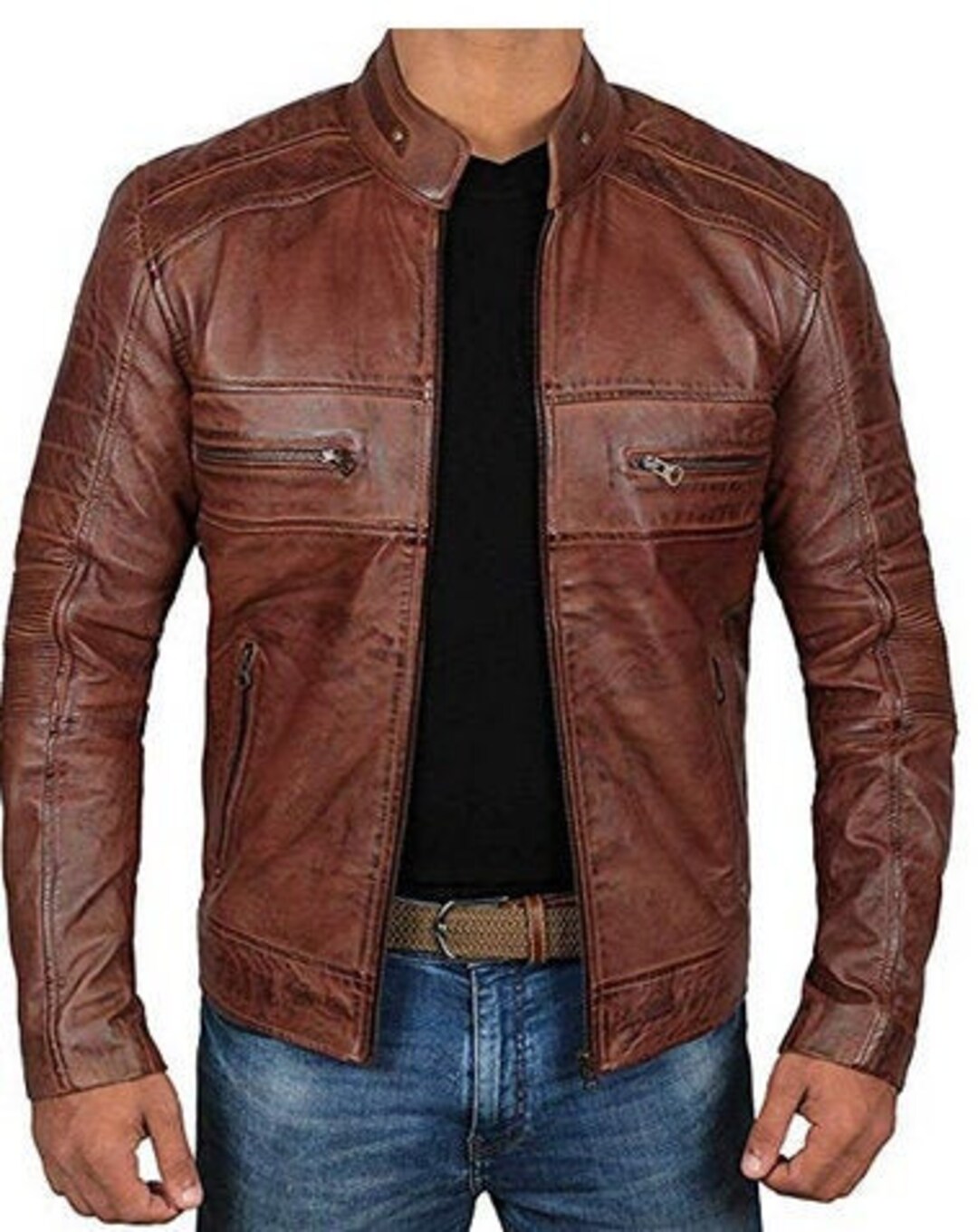 Mens Cafe Racer Vintage Leather Jacket Stylish Biker - Etsy