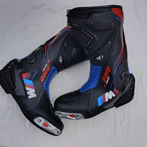 Handmade BMW Boots & Gloves for BMW Motorcycle Riders, Custom Made MotoGp Motorbike Racing Leather Boots, BMW Botas De Moto, Motorradstiefil image 7
