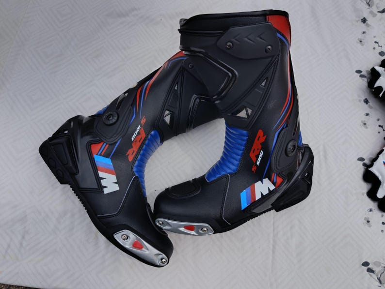 Handmade BMW Boots & Gloves for BMW Motorcycle Riders, Custom Made MotoGp Motorbike Racing Leather Boots, BMW Botas De Moto, Motorradstiefil image 7