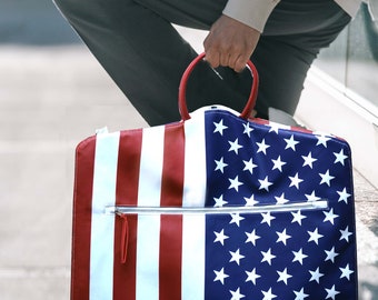 Leather Suit Carrier Garment Bag/Personalized American Flag Carry-on Travel Suit Garment Bag