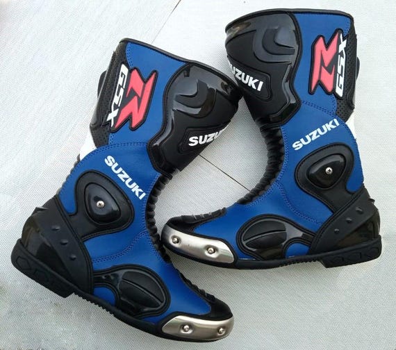Handmade Suzuki Motorcycle Riding Boots Custom Made Motogp Motorbike Racing Leather Boots Botas De Moto Motorradstiefil Etsy Ireland