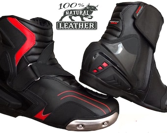 Handmade Motorcycle Boots, Custom Made Motorbike Racing Motogp Leather Boots, Biker Leather Motorbike Racing Shoes