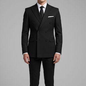 Men’s Suit Double Breast Black | Made to Measure Wedding Suit | Bespoke Custom Slim Fit Suit | Groom Tuxedo | Tailored Formal Business
