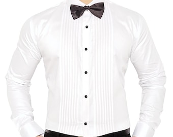 CUSTOM Made White/Black Tuxedo Shirt, Wedding Formal Bespoke Dress Shirts/White/Black Tuxedo Shirt