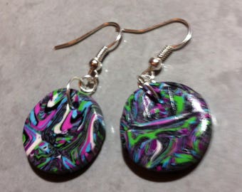 Colorful round earrings in polymer clay