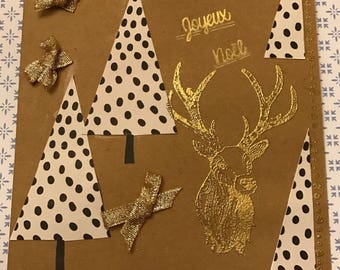 Christmas, deer and tree, Kraft base card