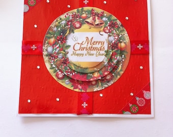 "Merry christmas Happy New Year", round 3D card