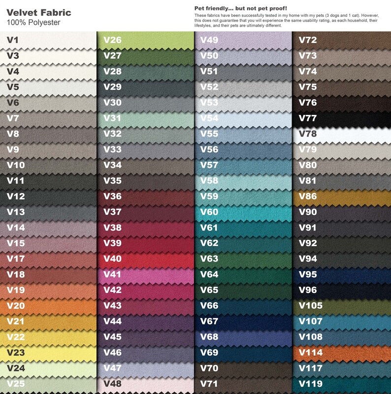 a color chart of different colors of fabric