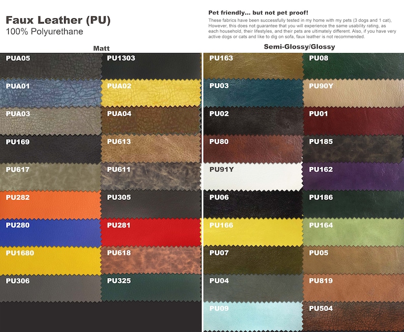 the different colors of faux leather